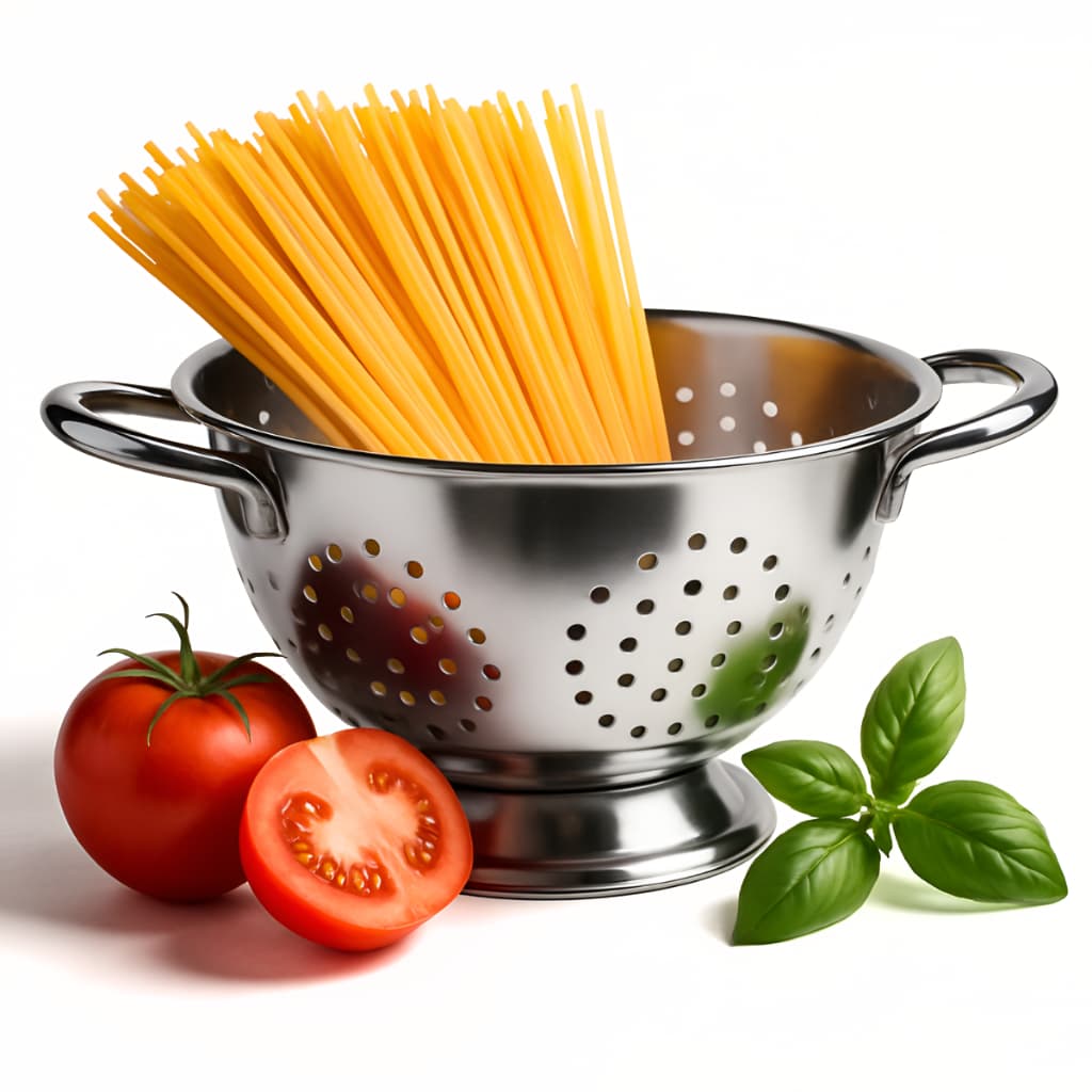 Escorredor De Macarrão Massas Verduras e Legumes em Inox Com Alças Laterais Alta Qualidade Resistente Ideal para Cozinha