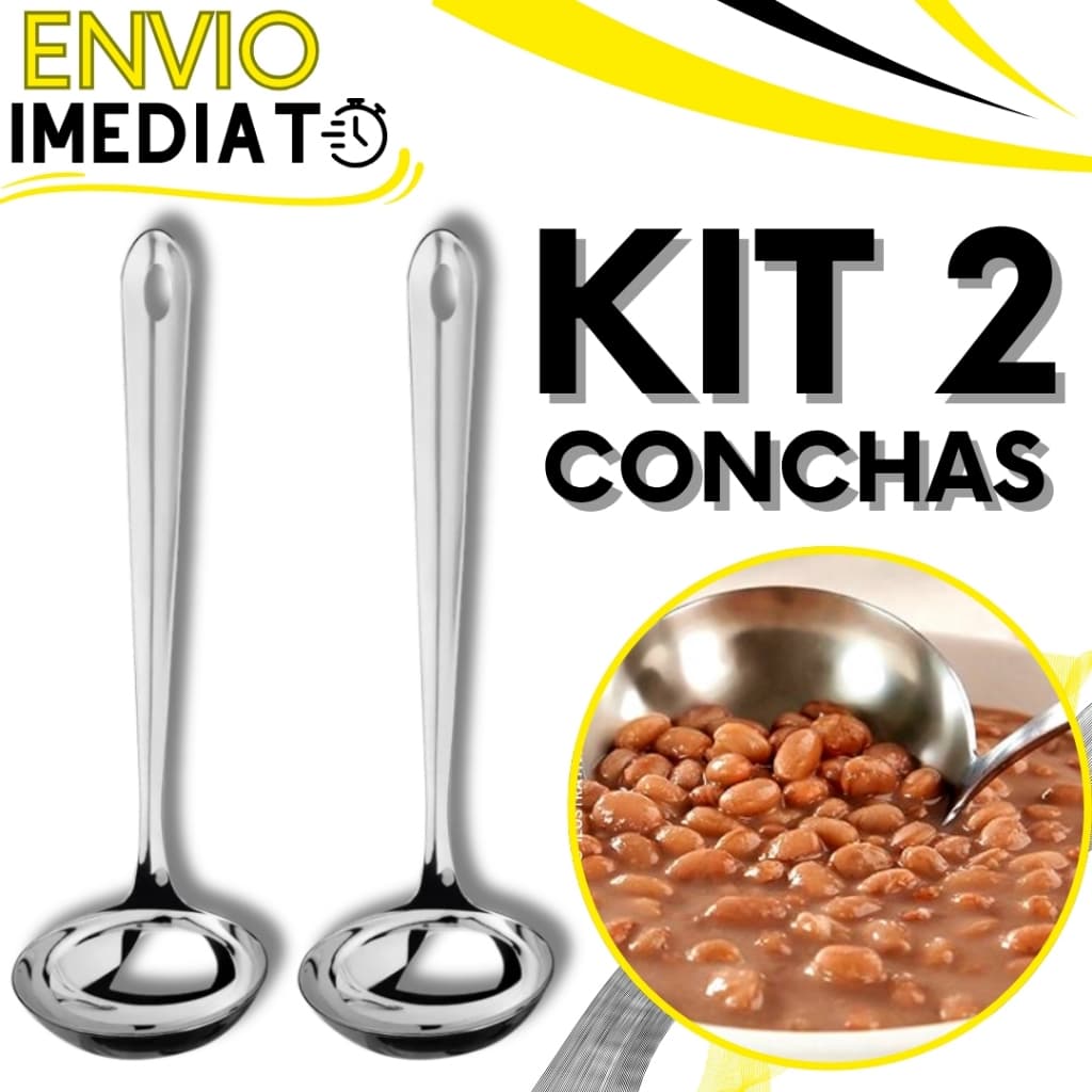 KIT Conjunto 2 Concha de Feijão Inox GRANDE Resistente para Servir Molho Feijão Sopa Caldo Casa Restaurante Buffet