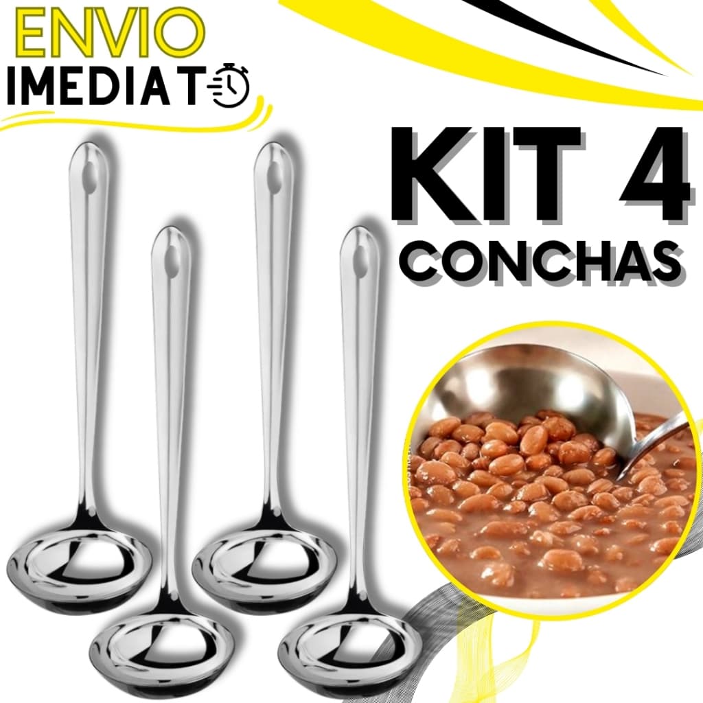 KIT Conjunto 4 Concha de Feijão Inox GRANDE Resistente para Servir Molho Feijão Sopa Caldo Casa Restaurante Buffet