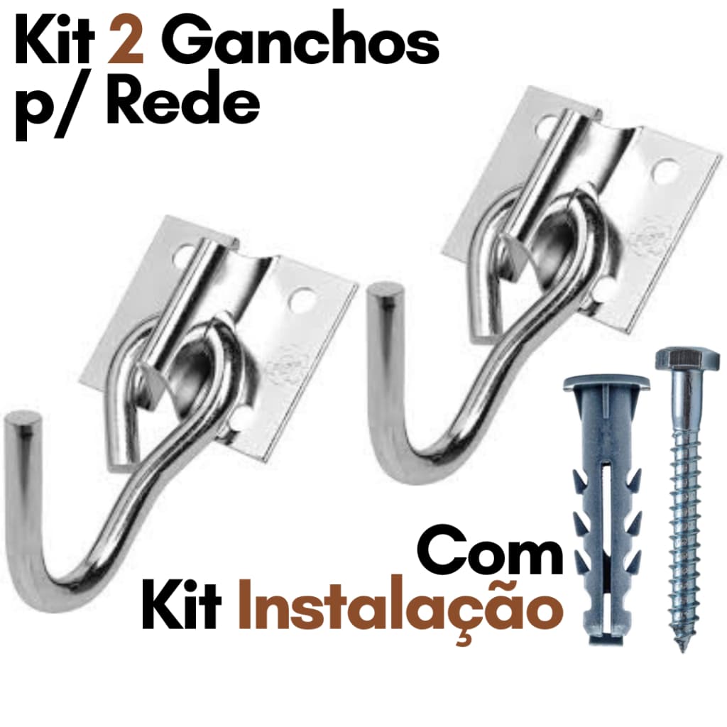 Kit Par Gancho de Rede Balanço Armador Rede Aço Reforçado Gancho Rede Parafuso e Bucha Rede Descanso
