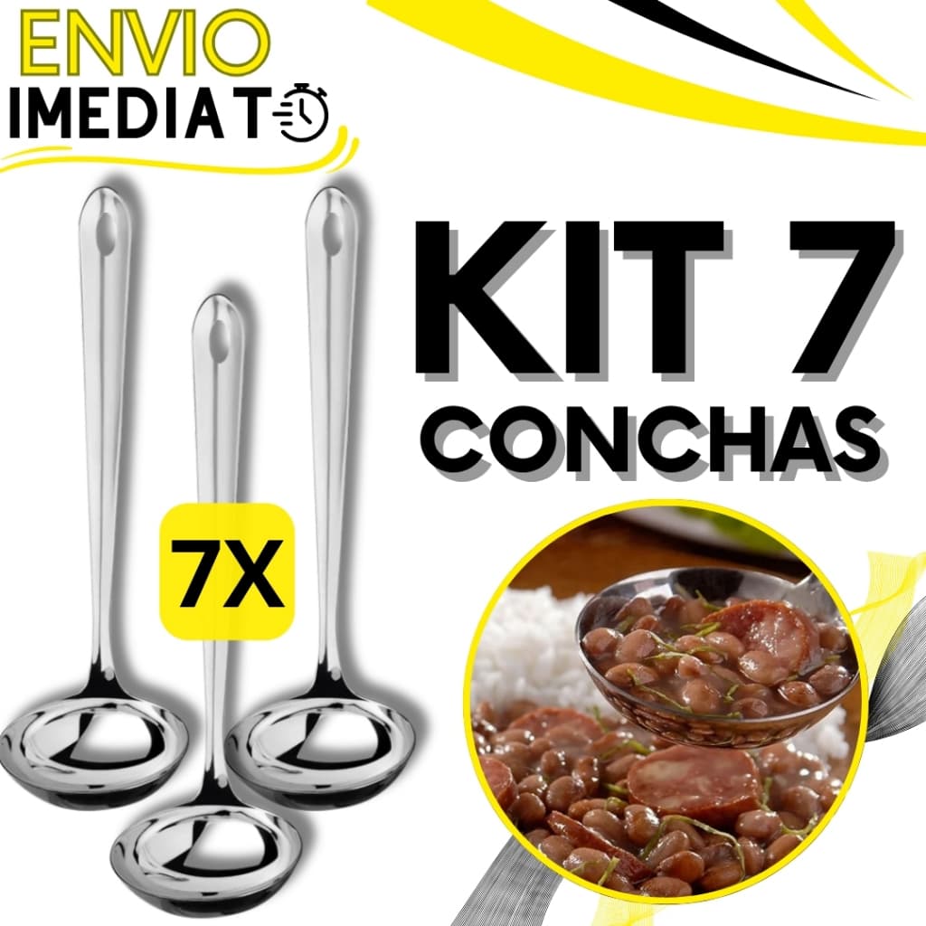 KIT Conjunto 7 Concha de Feijão Inox GRANDE Resistente para Servir Molho Feijão Sopa Caldo Casa Restaurante Buffet