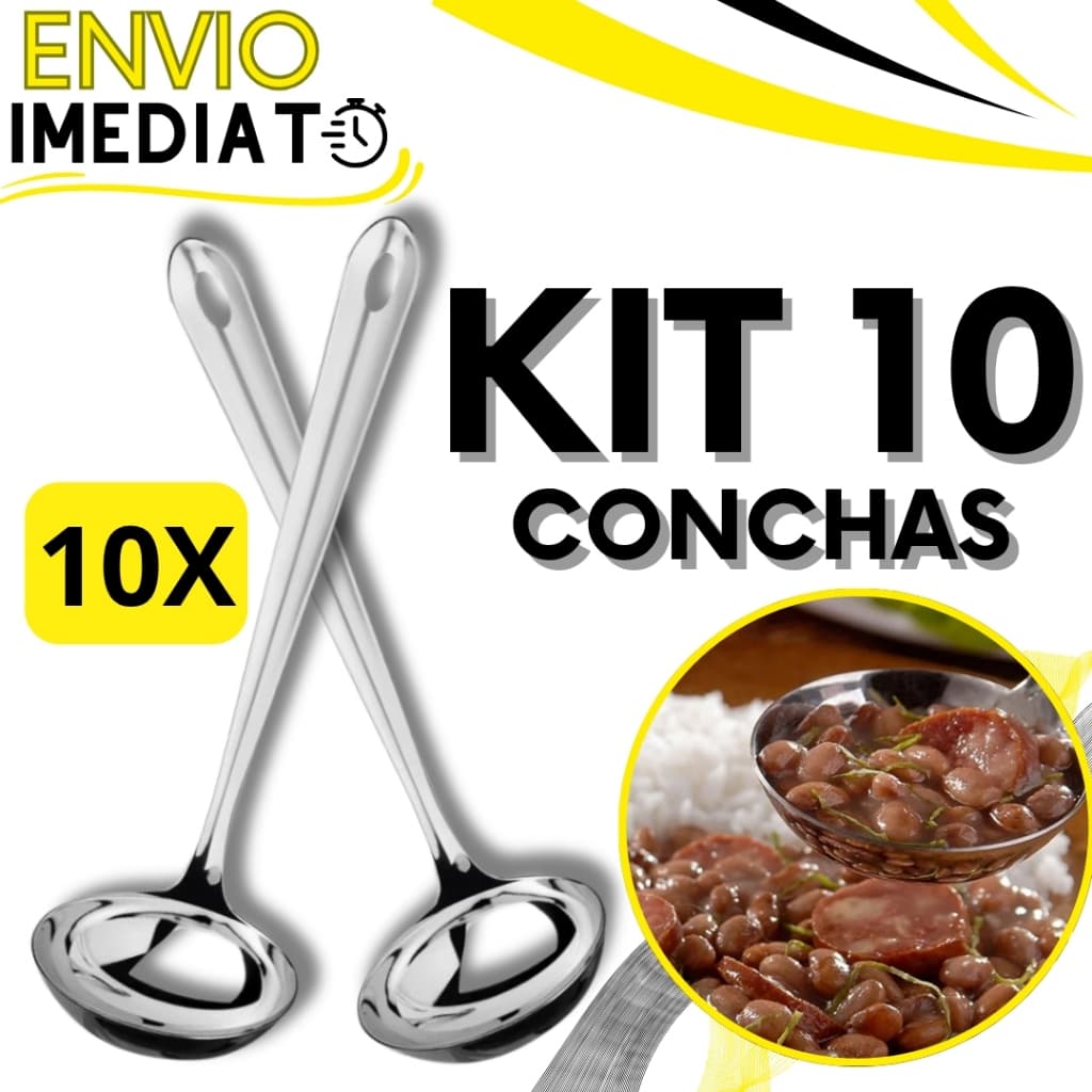 KIT Conjunto 10 Concha de Feijão Inox GRANDE Resistente para Servir Molho Feijão Sopa Caldo Casa Restaurante Buffet