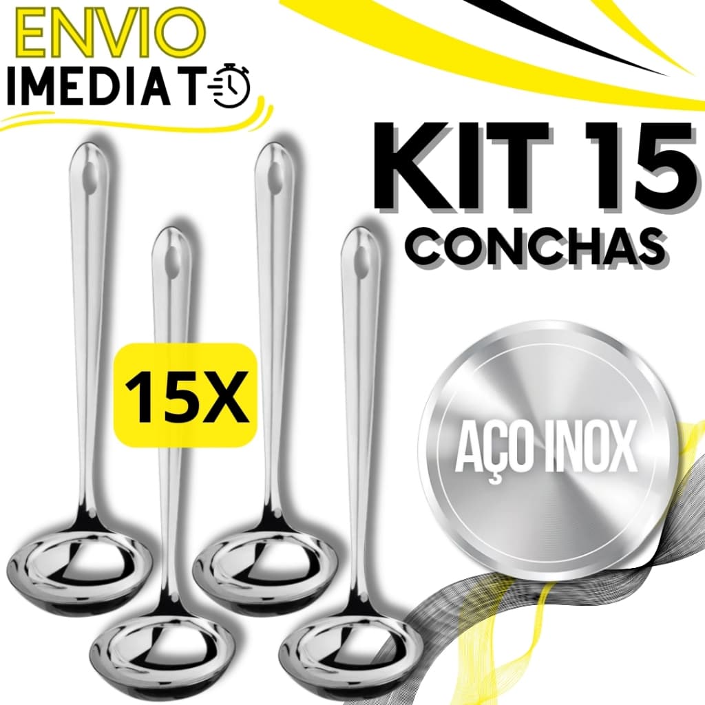 KIT Conjunto 15 Concha de Feijão Inox GRANDE Resistente para Servir Molho Feijão Sopa Caldo Casa Restaurante Buffet