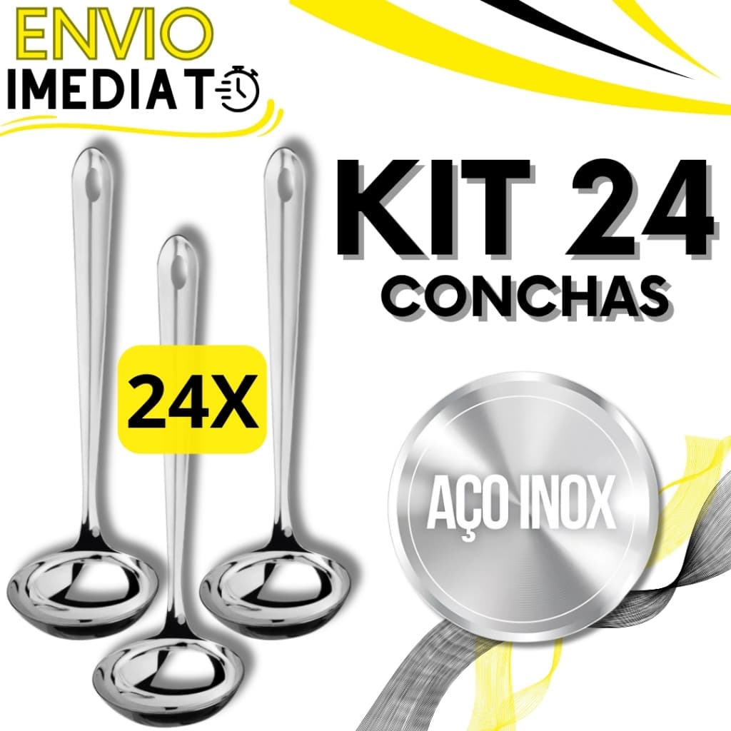 KIT Conjunto 24 Concha de Feijão Inox GRANDE Resistente para Servir Molho Feijão Sopa Caldo Casa Restaurante Buffet