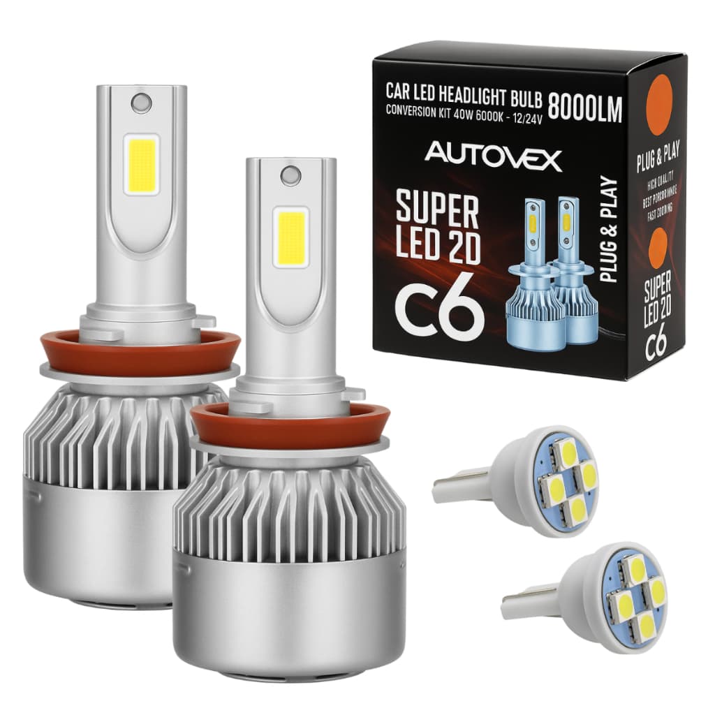 Kit Super Led C6 40W 8000Lm Alto Baixo Milha + T10 Led  H1 H3 H4 H7 H11 H16 H27 HB3 HB4