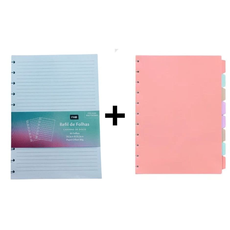 Refil Papel Pautado e divisória Para Caderno 10 furos B5 ou 11 furos A4 Com 80 Folhas