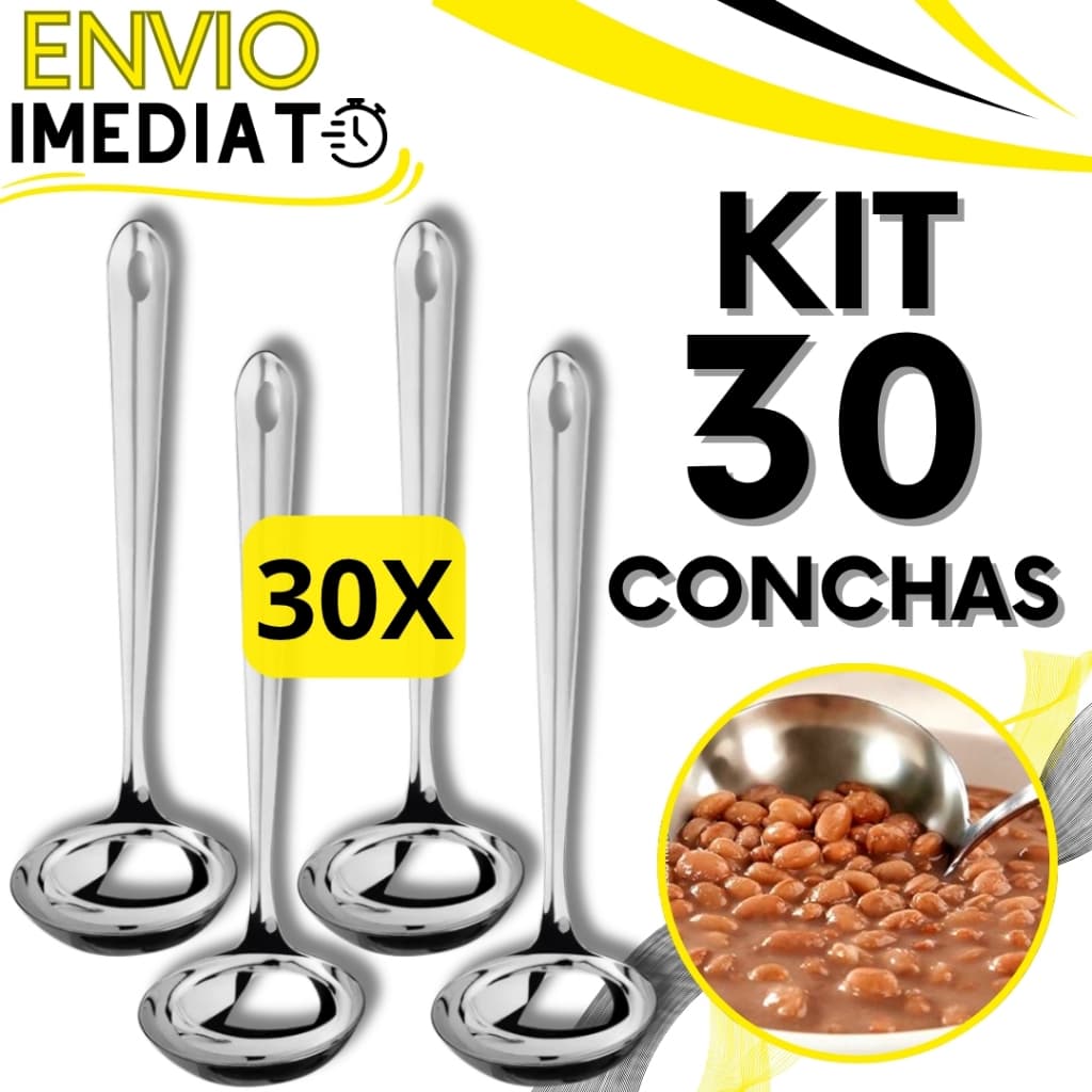 KIT Conjunto 30 Concha de Feijão Inox GRANDE Resistente para Servir Molho Feijão Sopa Caldo Casa Restaurante Buffet