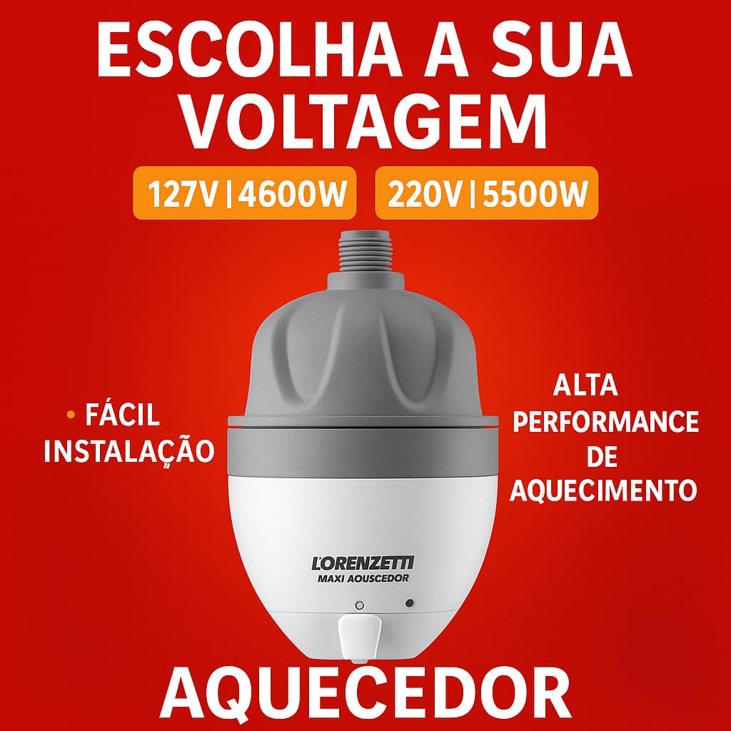Aquecedor de Água Elétrico Maxi Ultra Lorenzetti 220V 5500W Aquecimento Pia Lavatórios Torneiras