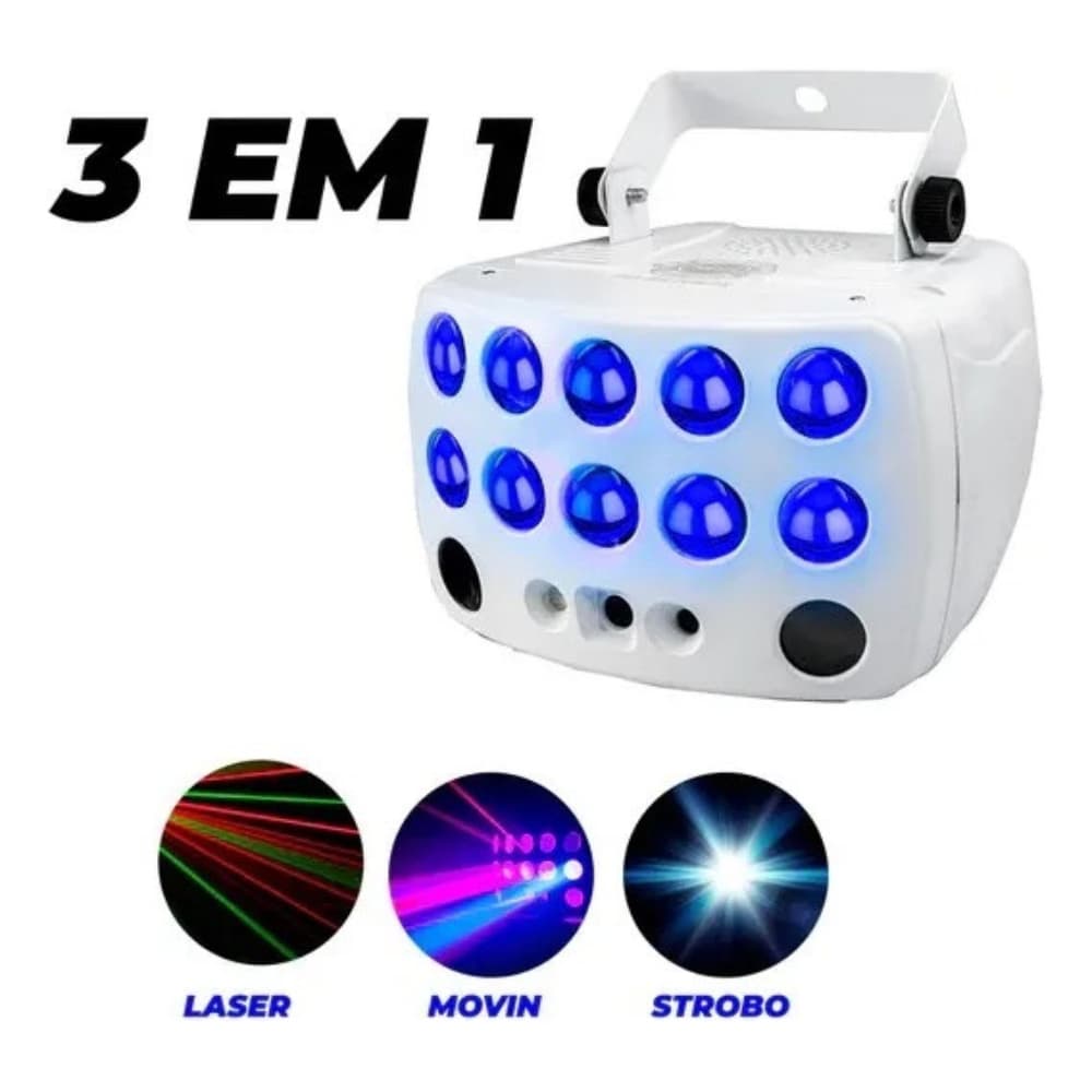 Multi Efeitos Led RGBW Moving + Laser + Strobo DMX Com Controle Remoto