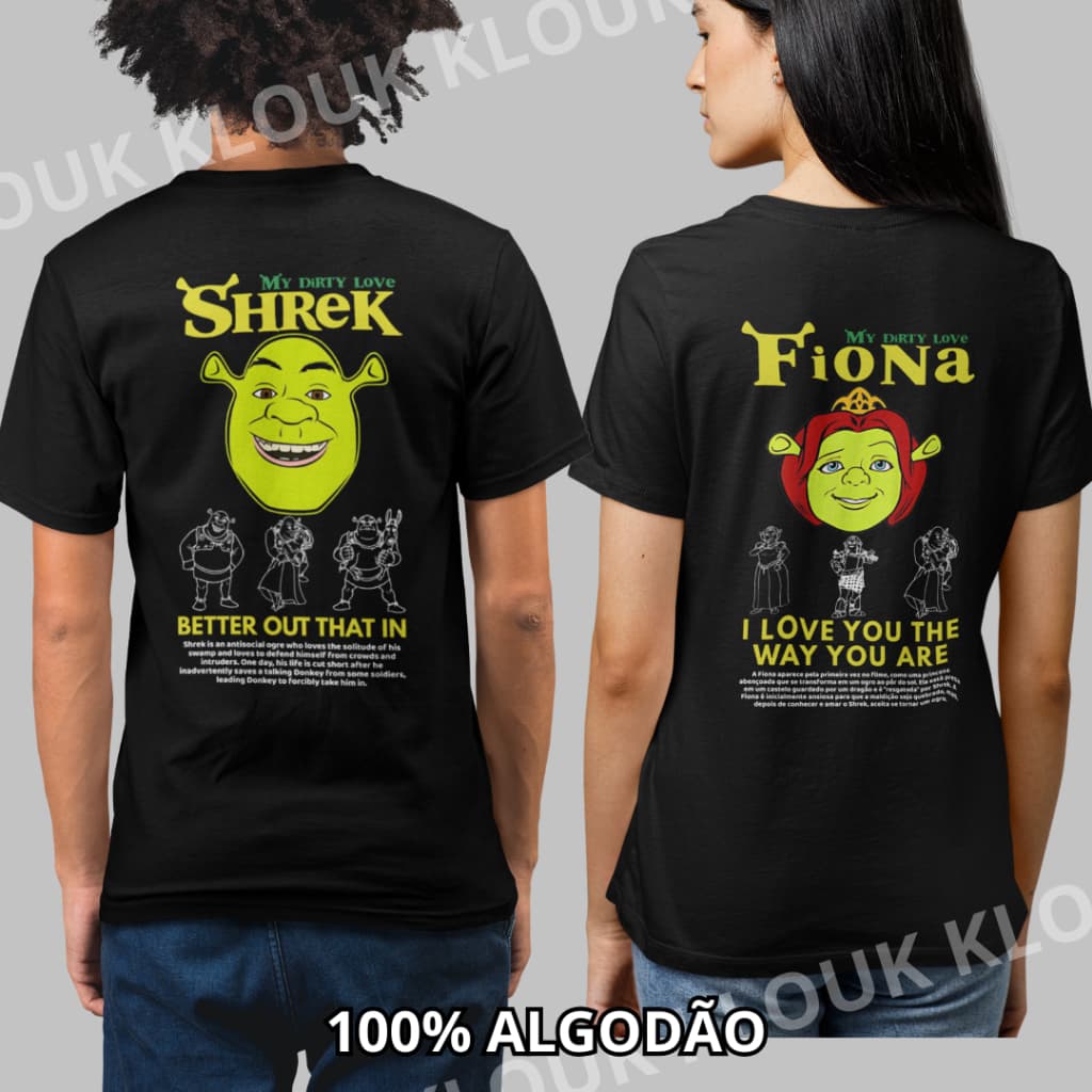 Kit Casal 2 Peças Shrek e Fiona 100% algodão Premium