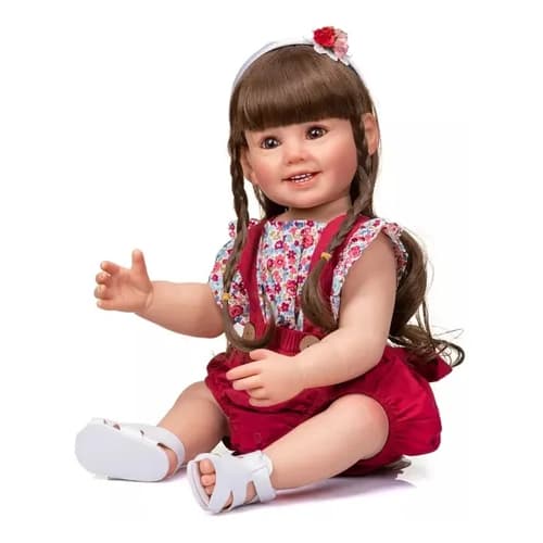 Bebe Reborn Boneca Realista Toda Silicone Cabelo Longo Linda 55cm