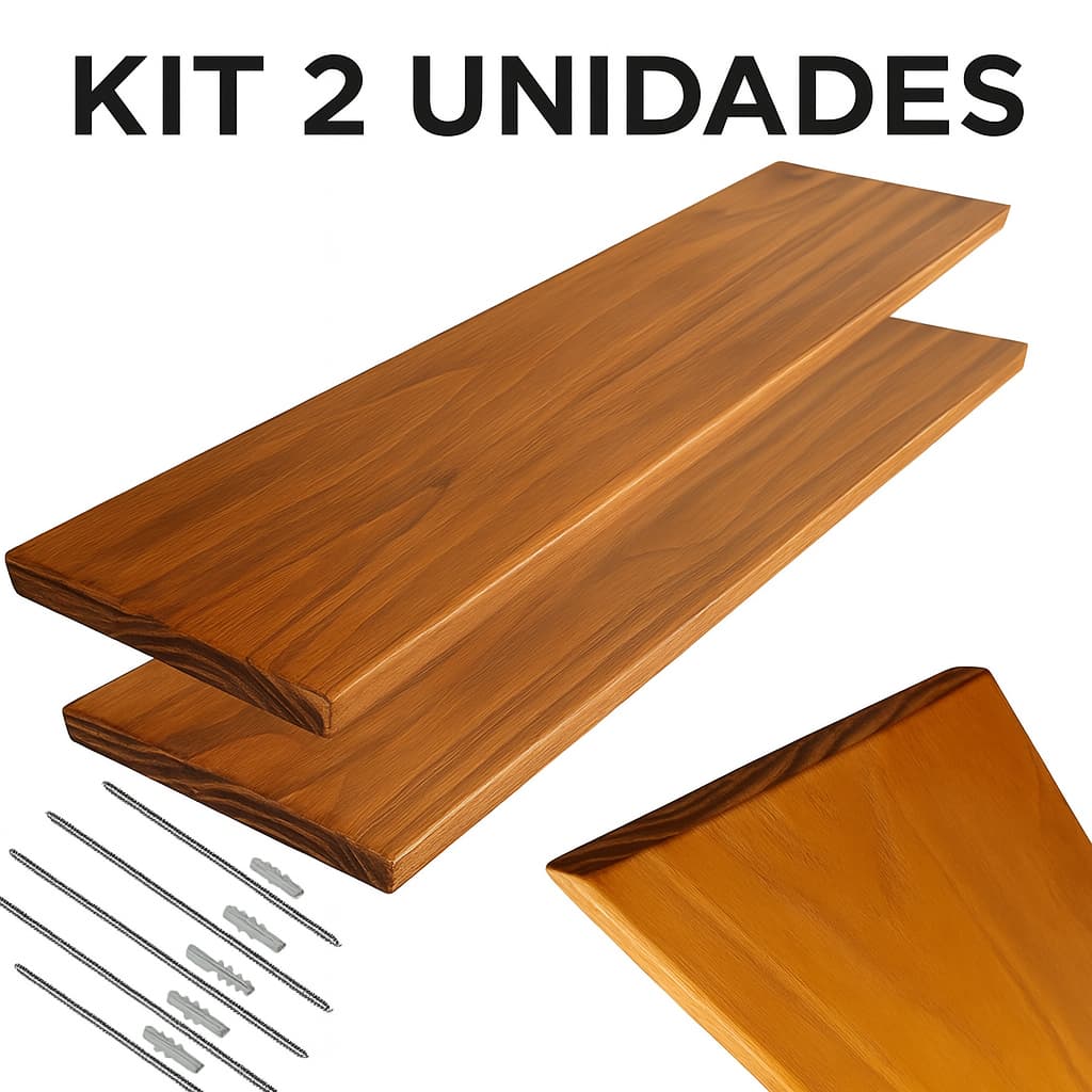 Kit Prateleiras De Madeira Natural 14x20 a 90 Cm Com Suporte Invisivel Varias Medidas