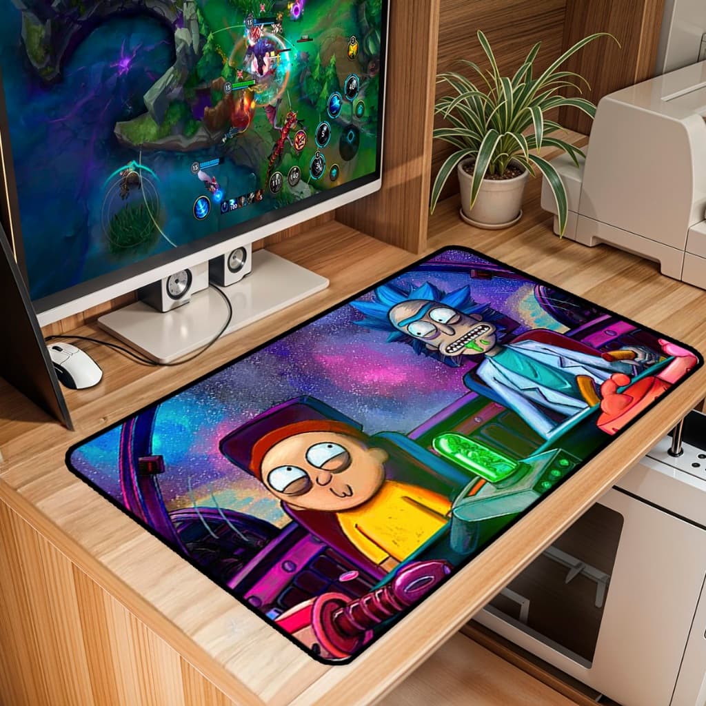 Mouse Pad Grande Rick mort Antiderrapante 65x30 70x35 80x35 90x40 90x50 120x60 Cm Borda Costurada