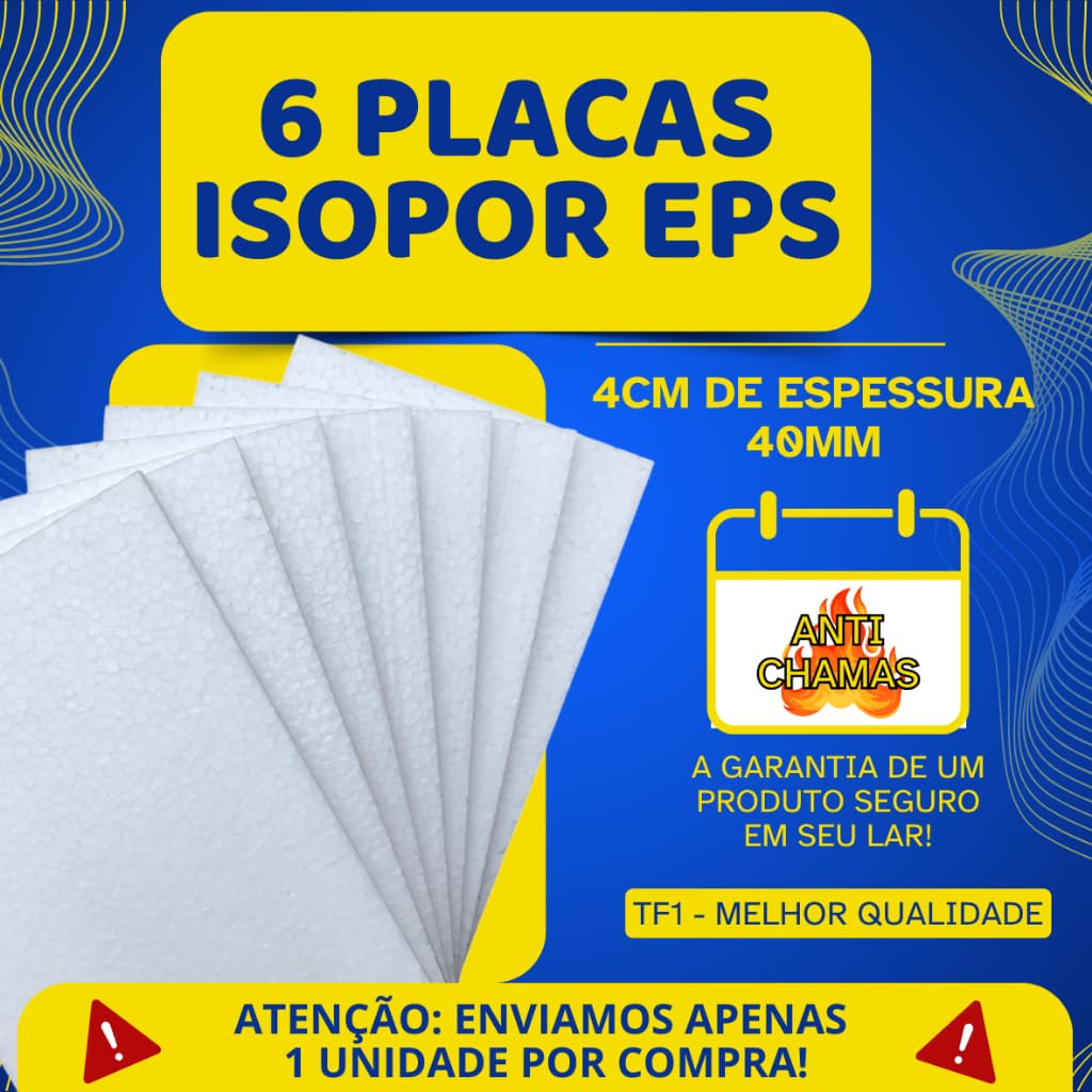 Kit 6 Placas Isopor EPS - Espessura 40mm (4cm) Forro Térmico Acústico - ISOPOR DE QUALIDADE