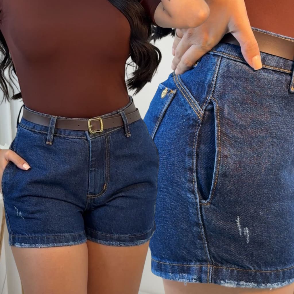 Short Boyfriend Cintura Alta Feminino Bermuda Jeans 100% Algodão Confortavel Com Barra Cintura Alta Sem Lycra