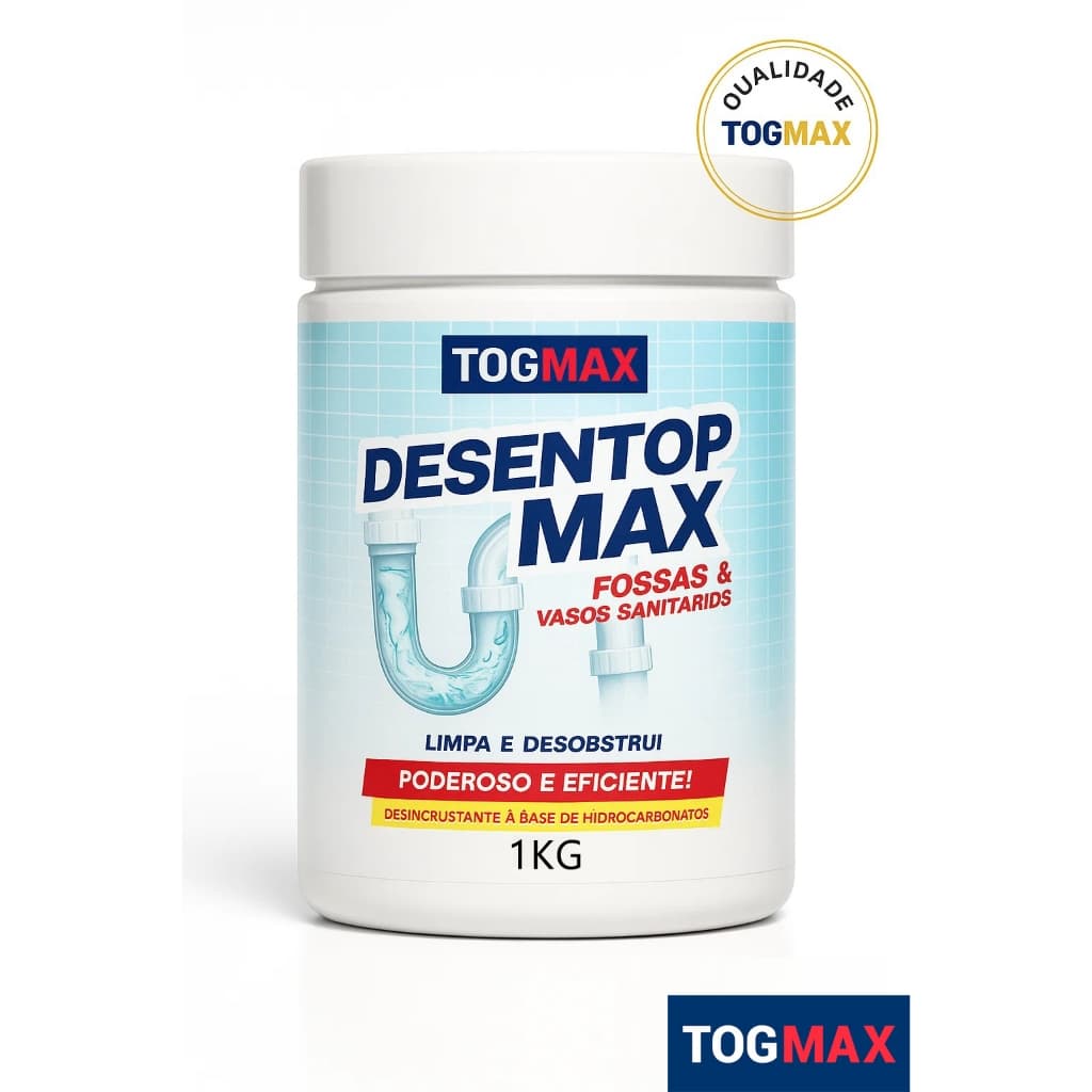 Desentupidor 1Kg Desentop Max Uso Doméstico e Profissional - Ideal p/ Pias, Ralos, Vasos Togmax