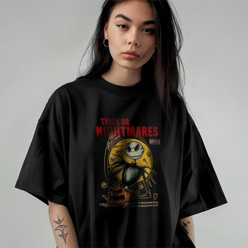 Camiseta Oversized Preta Halloween 100% algodão unissex