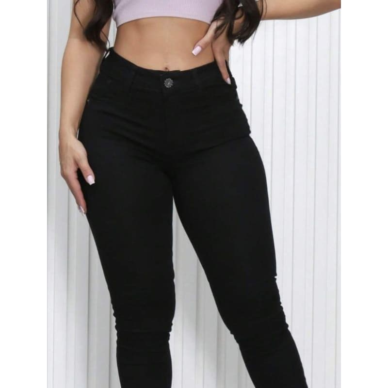 Calça Skinny Básica Elastano Preta Feminina Cintura Alta