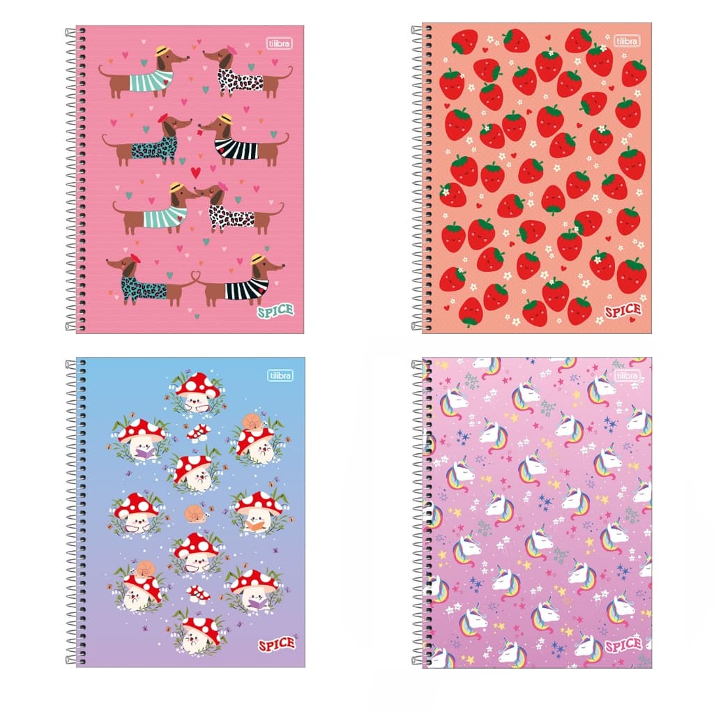 Kit 4 Cadernos Tilibra Spice 10 Matérias Feminino 160 Fls