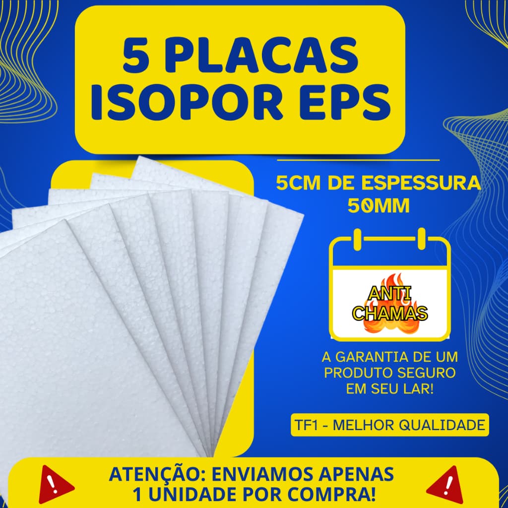 Kit 5 Placas Isopor EPS - Espessura 50mm (5cm) Forro Térmico Acústico - ISOPOR DE QUALIDADE