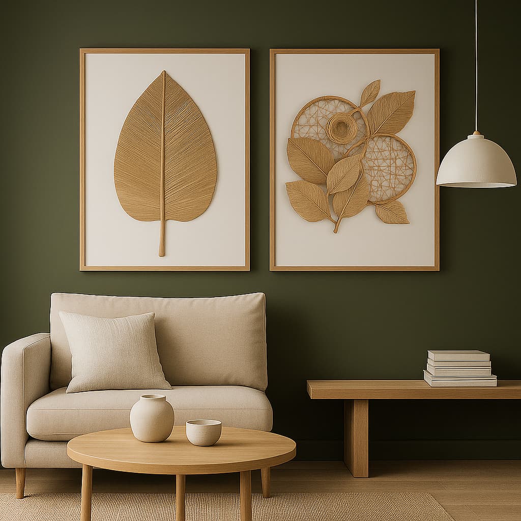 Kit com 2 Quadros Decorativos Palha – Moldura de Madeira, Design Natural