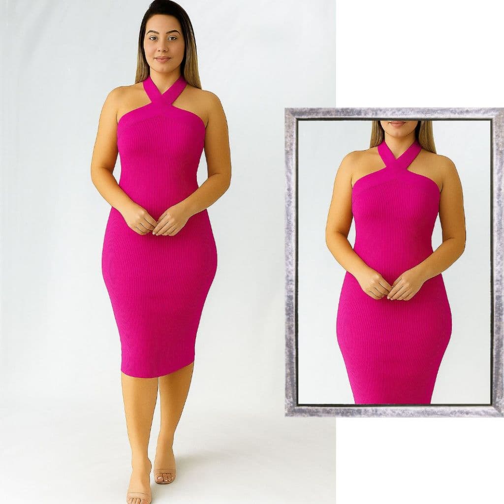 Vestido Midi Feminino Gola Transpassada Moda Verão