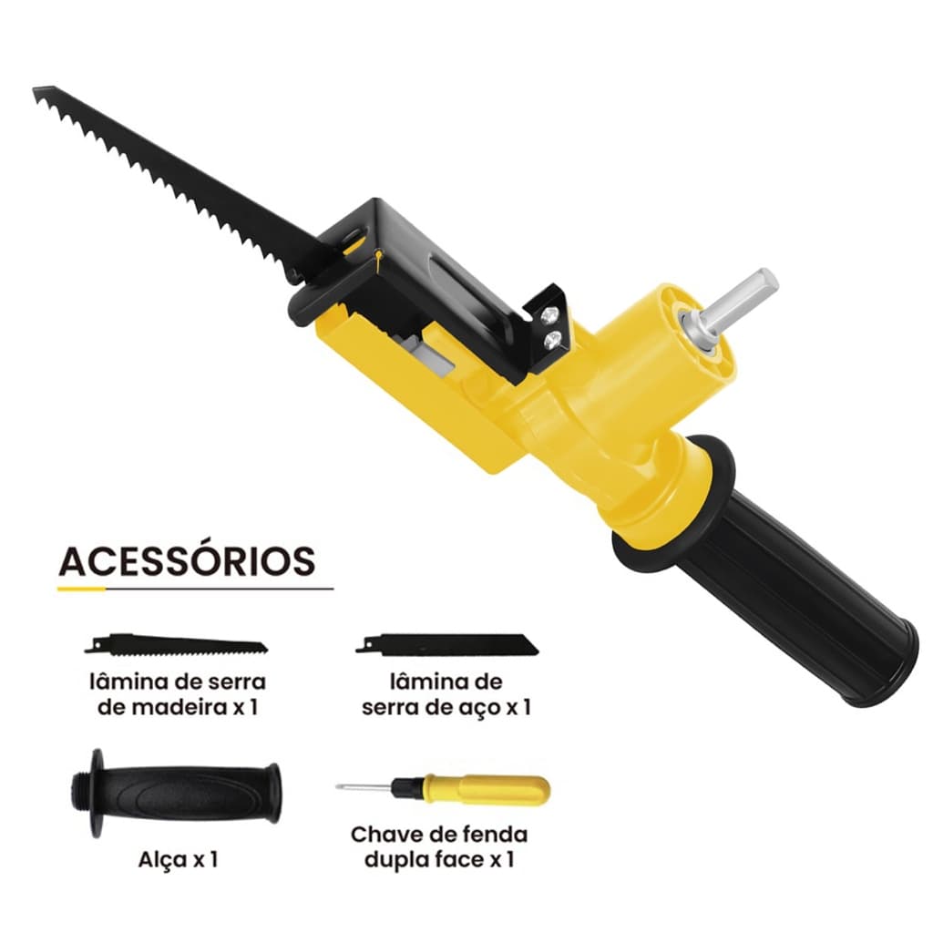 Adaptador de Serra Sabre Tico-Tico para Furadeira e Parafusadeira Com Acessórios