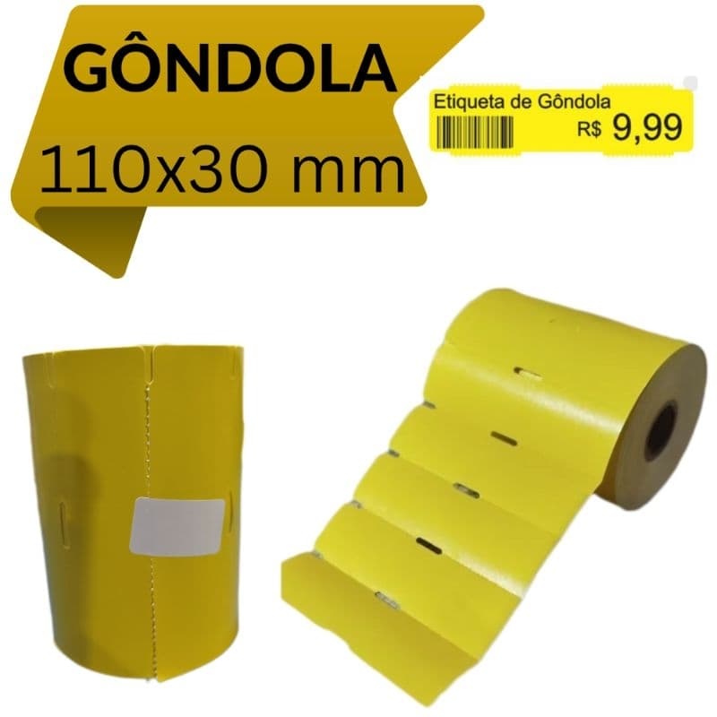 Etiqueta gôndola 110x30mm amarela (1 rolo) papel cartão não adesivo P/zebra, Elgin, argox e mais