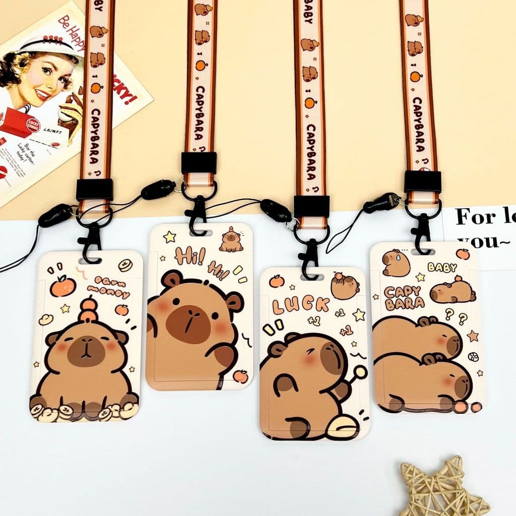 Porta-cartão ou crachá com cordão fofo e criativo de personagem de desenho animado