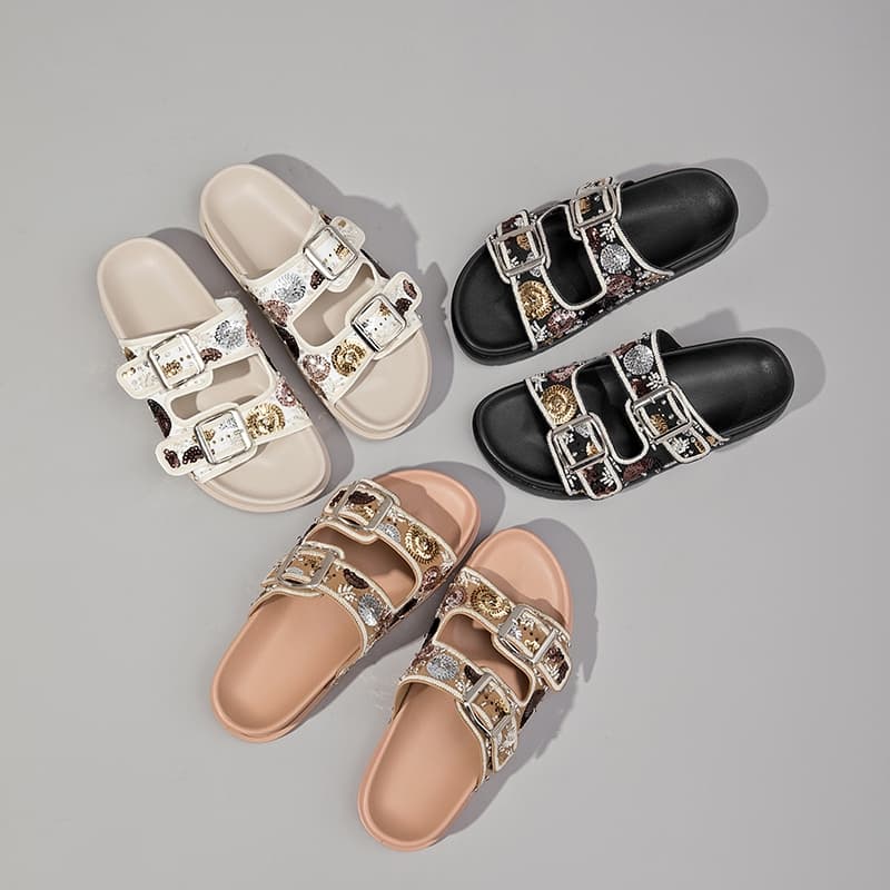 Rasteira feminina com lantejoulas sandal bling bling papete sandália sandália