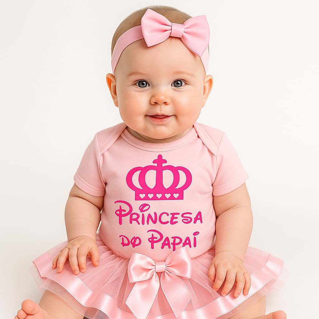 Body Bebê Infantil Menina Papai Mêsversário Temático Dia Dos Pais Super Confortável Linha Premium