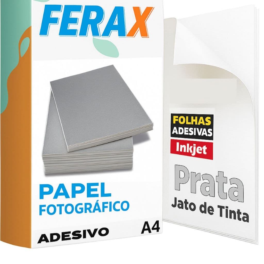 Papel Fotográfico Adesivo Prata Ferax - Folhas papel fotográfico A4 Impressora Jato de Tinta