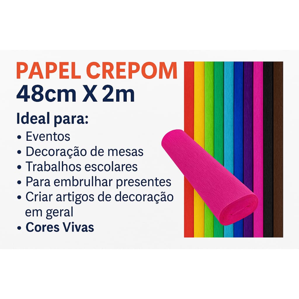 Kit 3 Rolos Papel Crepom 48cm x 2m | Cores Vivas para Artesanato e Decoração