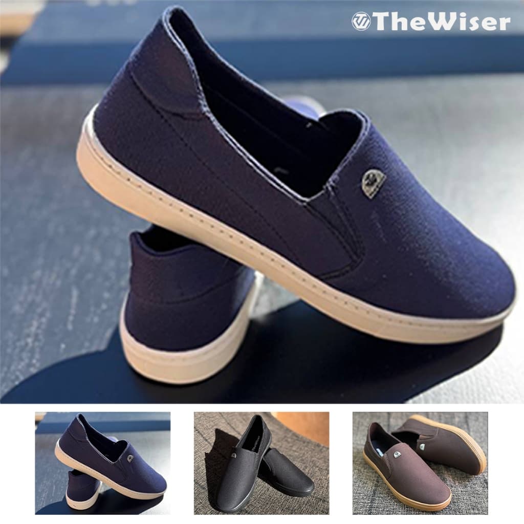 Kit 3 Tênis Slip-On Preto Café e Azul Marinho Reforçado Costurado e Confortável Modelo IATE Duravél
