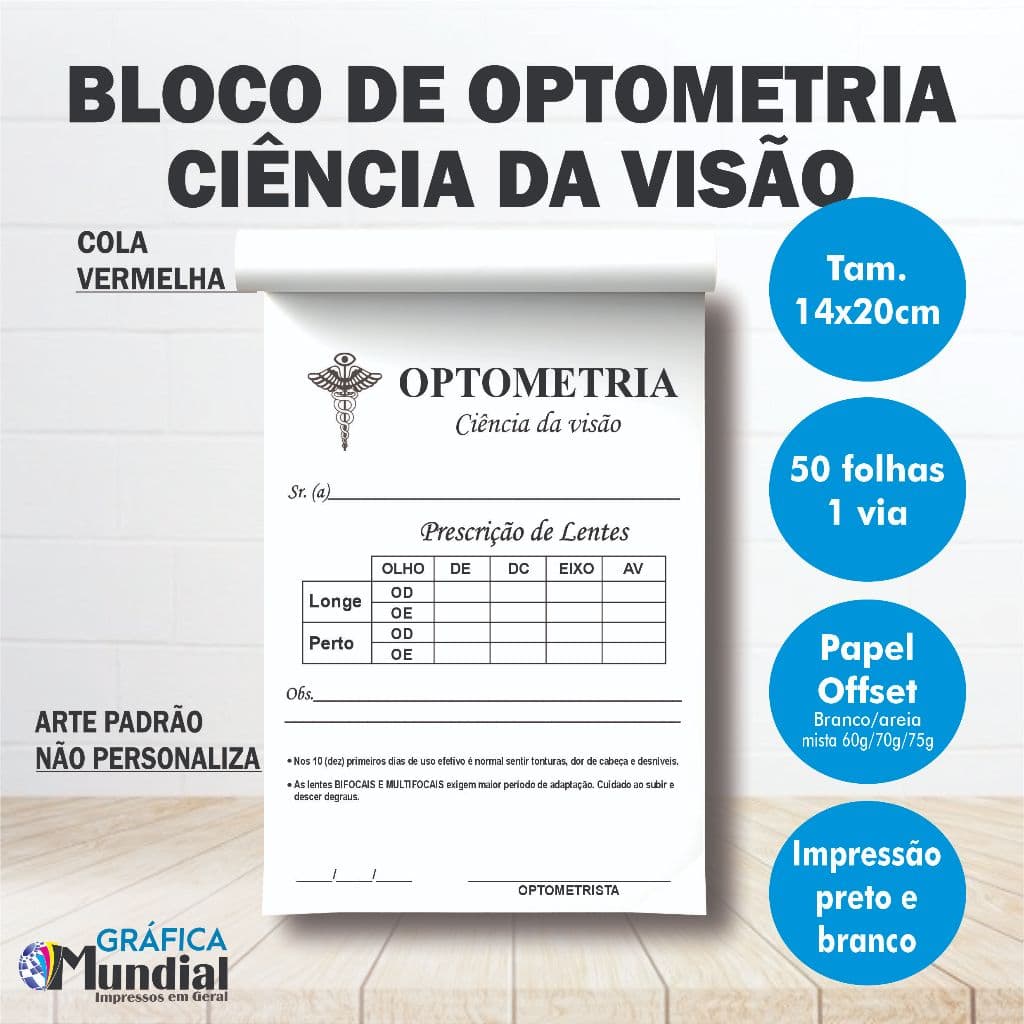05 Blocos Receituário Ciência da Visão Optometria 14x20  blocos c/ 50 folhas Papelaria Anotações