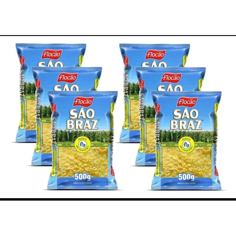 Kit 6 Pacotes de Flocão de Milho São Braz Não Transgênico Sem Glúten 500g