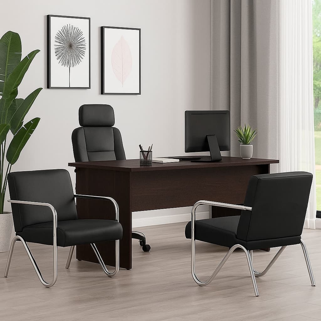 Kit 2 Poltronas Cadeira Decorativa Estofada Paris Consultório Clínica Corino Braço Alumínio Recepção Envio Imediato