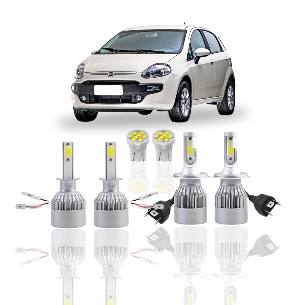 Kit Lâmpada led Fiat Punto 2007 a 2016 ( Farol Alto Baixo Milha Farolete ) pingo T10 H4 H1 Luz forte branca Meia Luz