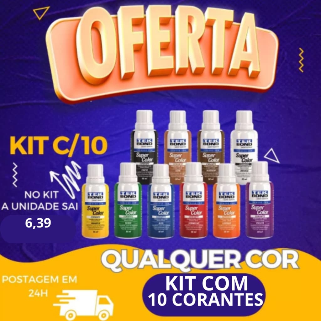 Kit 10 Corante Pigmento Liqúido para Tinta e Massa Tekbond 50ml Todas as Cores