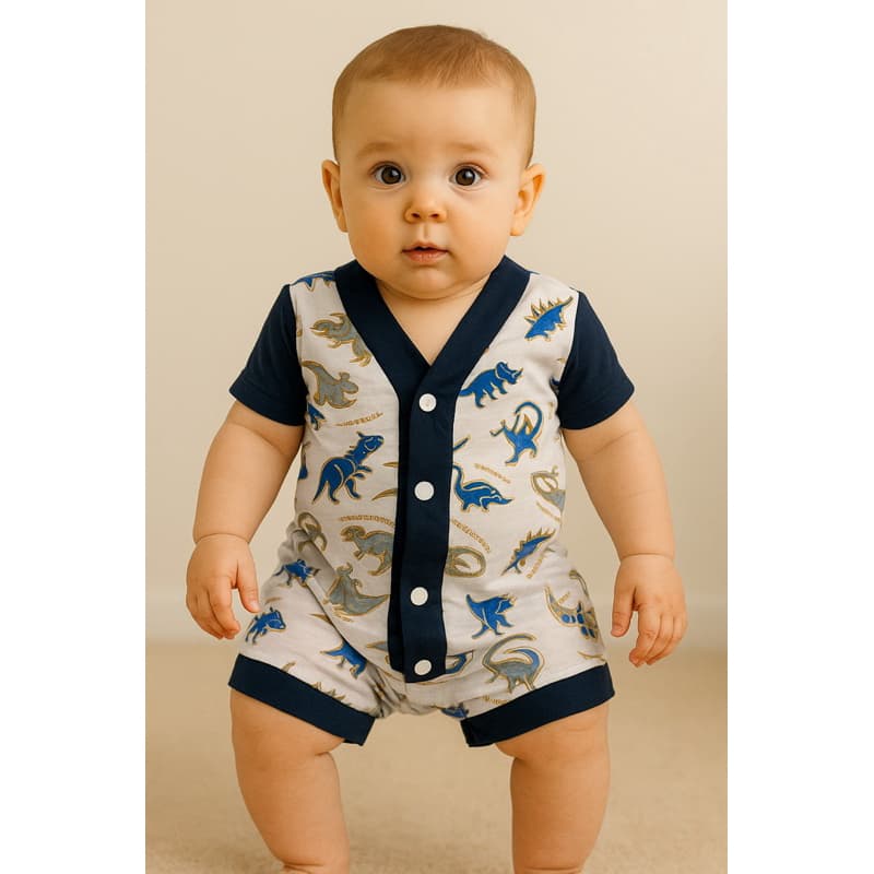 Conjunto Bebê Menino – Body Camisa + Shorts com Estampa de Dinossauros | Roupa Verão 3 a 6 Meses