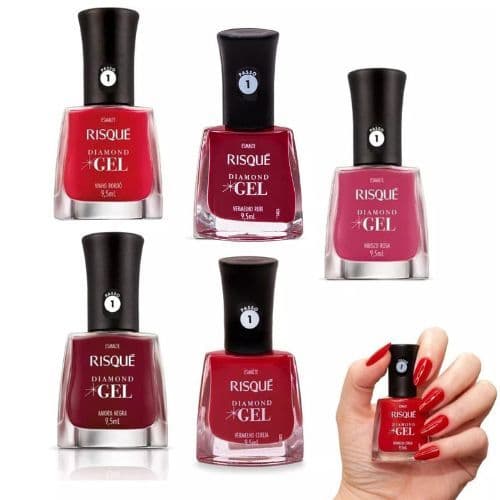 Kit 5 Esmaltes Risque Diamond Gel Tons De Vermelho Atacado