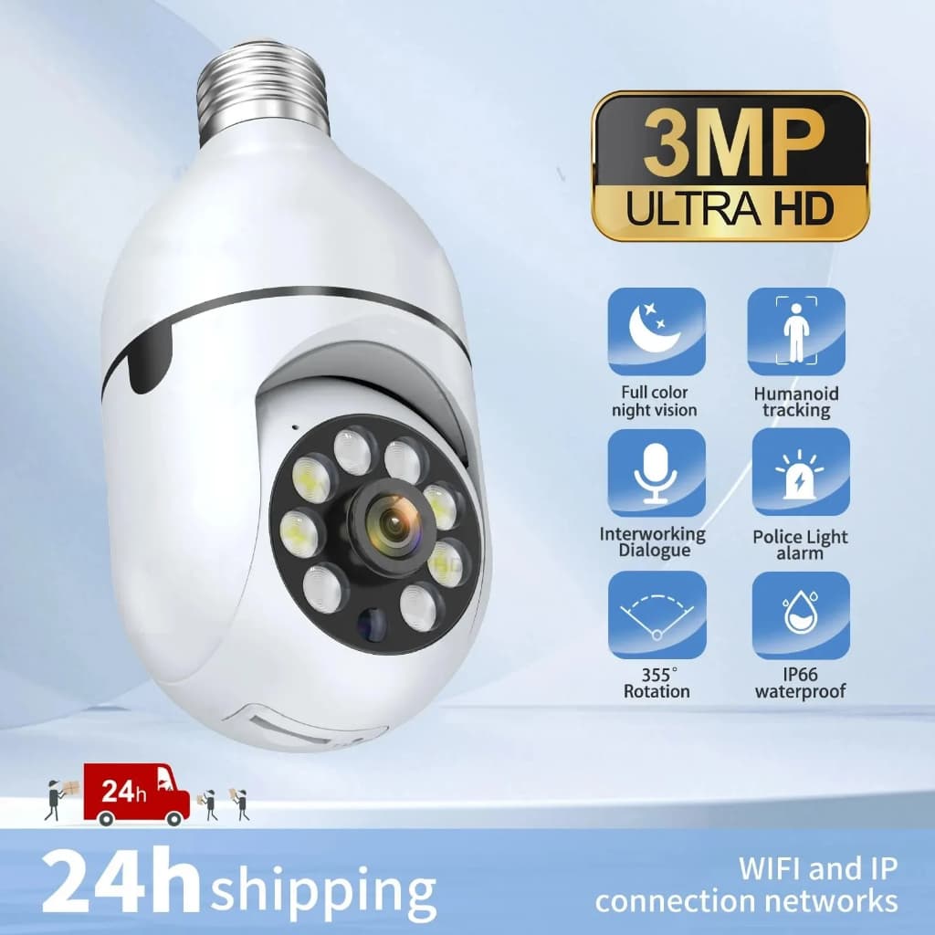 Câmera Wi-Fi de Vigilância IP, Monitor Exterior Sem Fio, Visão Noturna, Detecção Humana, Áudio, 3MP