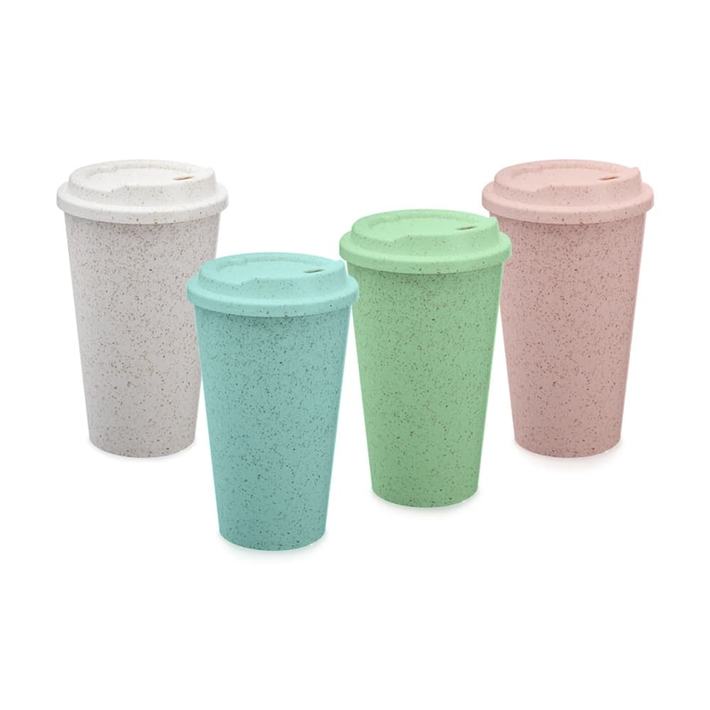 Kit 5/10 Copo Fibra de Arroz 550ml com Tampa Rosqueável
