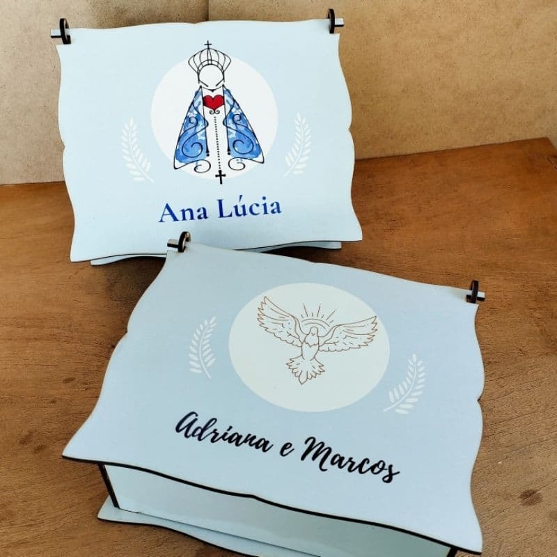 Kit 2 Caixas para Batizado Personalizadas - Lembrança Padrinhos de Batismo 14x18x6,5