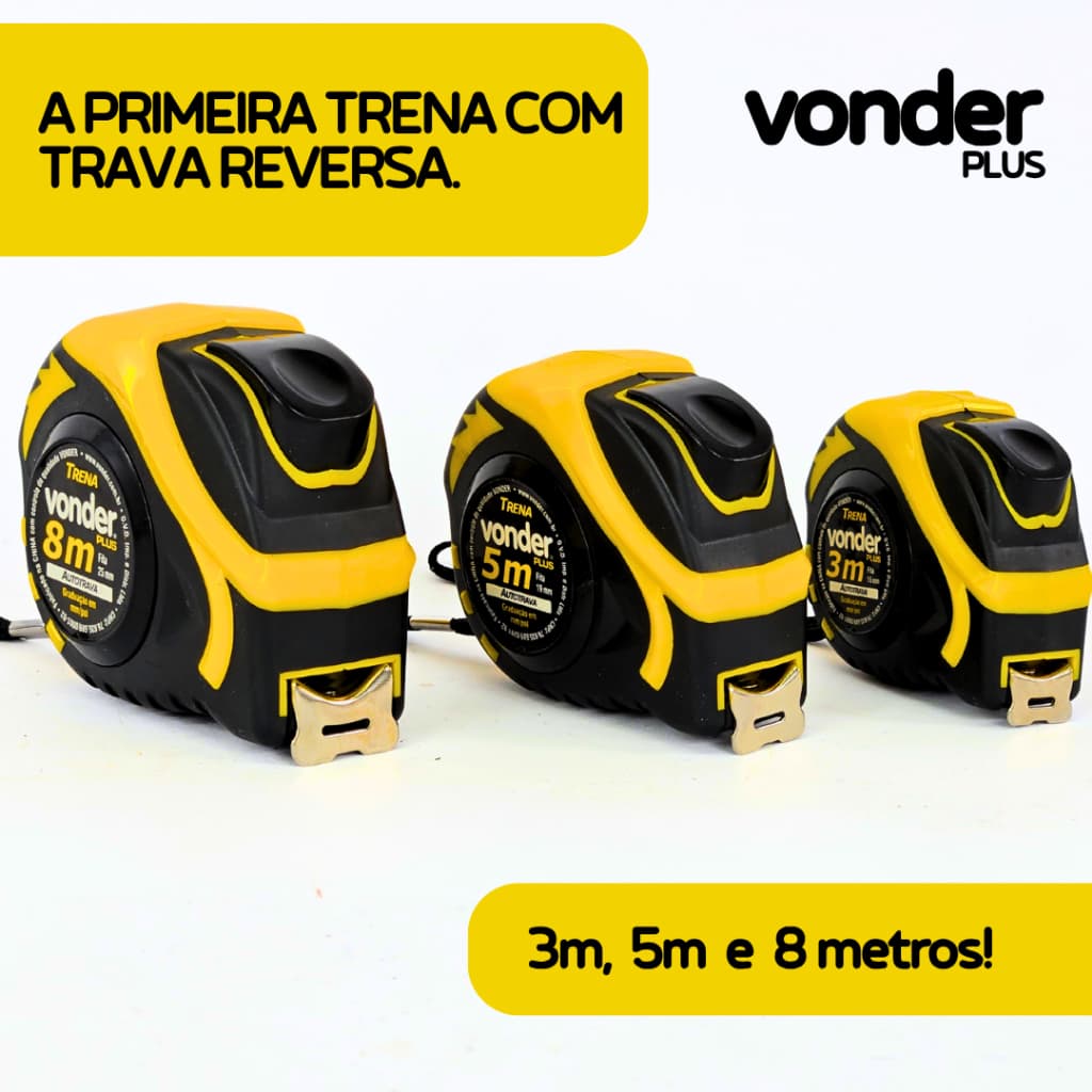 Trena Profissional Emborrachada 8m 5m 3m C/ Trava Reforçada e Sistema Autotrava - VONDER PLUS