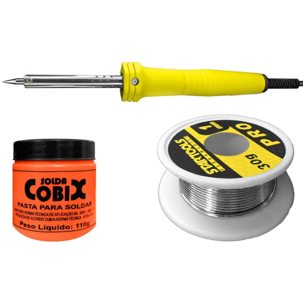 Kit Ferro de Solda Soldador 127V 30W Com Suporte + Pasta Solda 110g + Carretel Estanho 30g