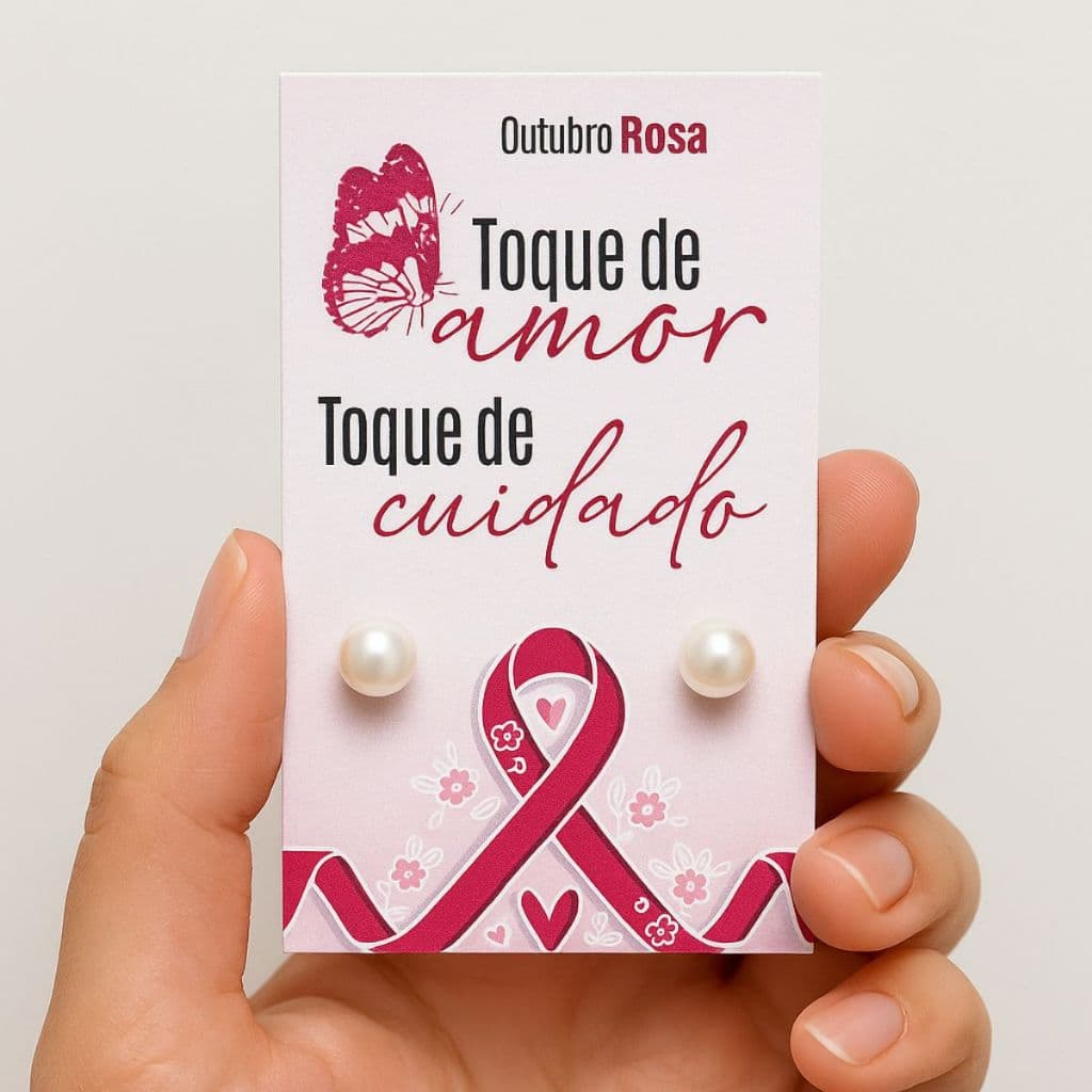 Kit Outubro Rosa comTags Com  Brincos 6mm  – Toque de Amor, Toque de Cuidado – 50 a 200 Unidades