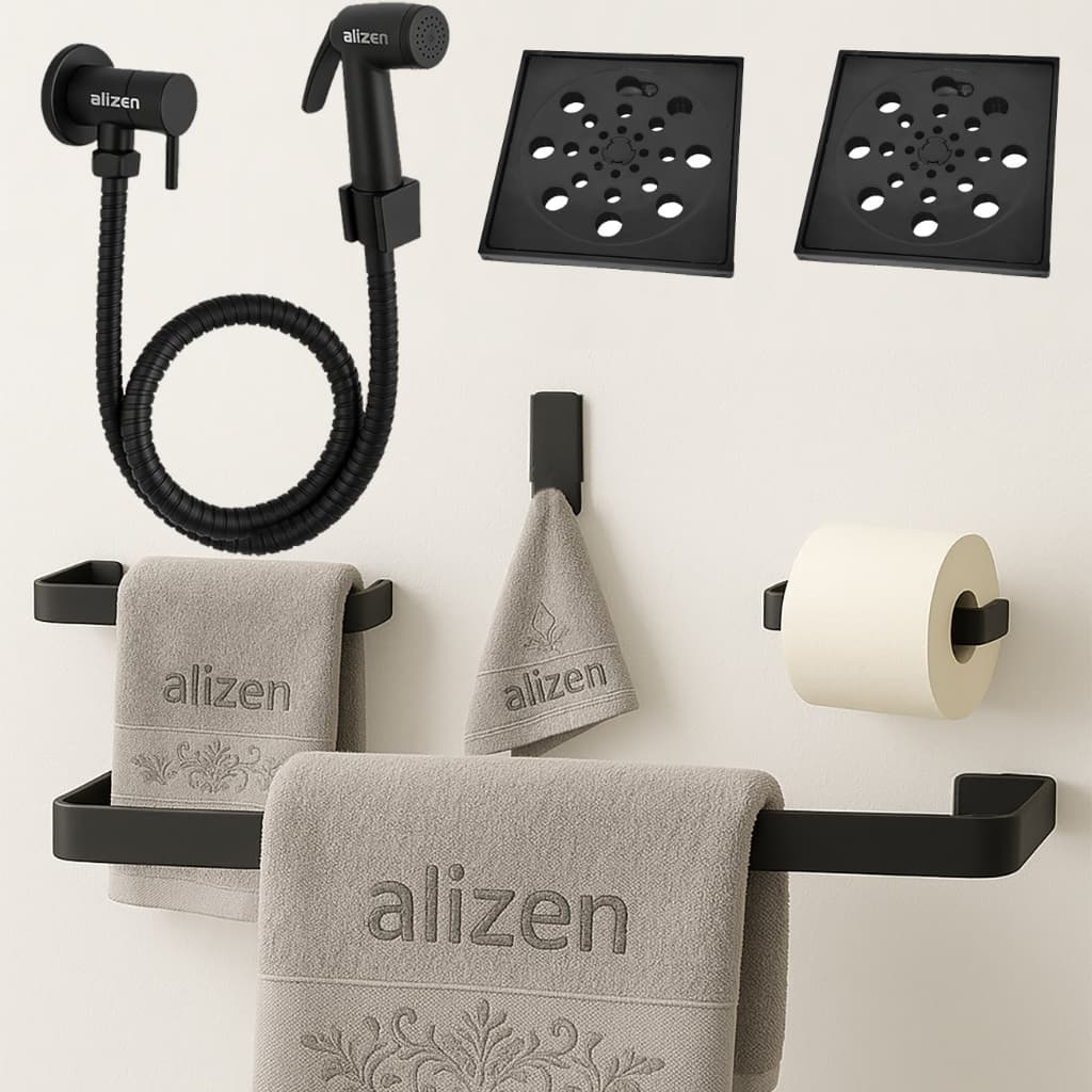 Kit Acessórios para Banheiro Preto Ducha Higiênicas Ralos Abre Fecha