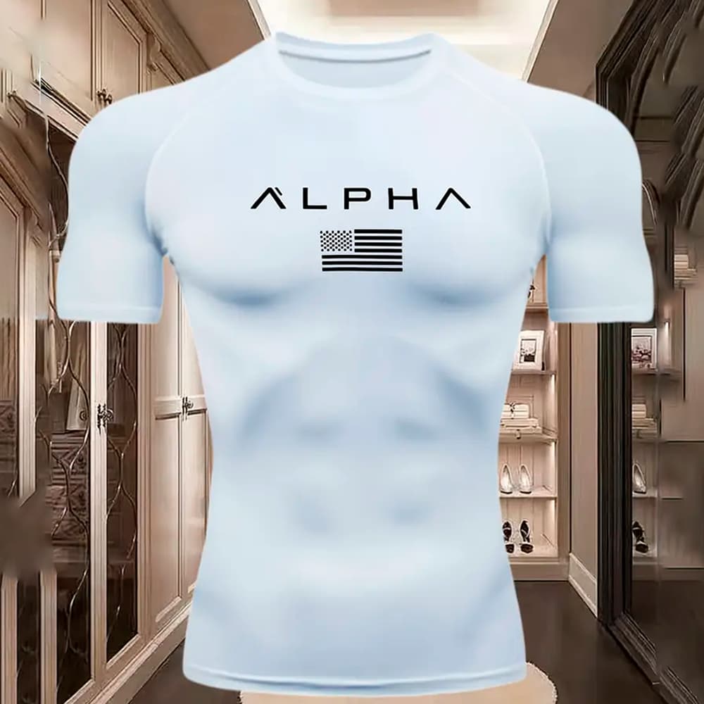 Camiseta Compressão Academia Treino‎ Usa Bandeira Alpha Arte Exclusiva Treino Fitness