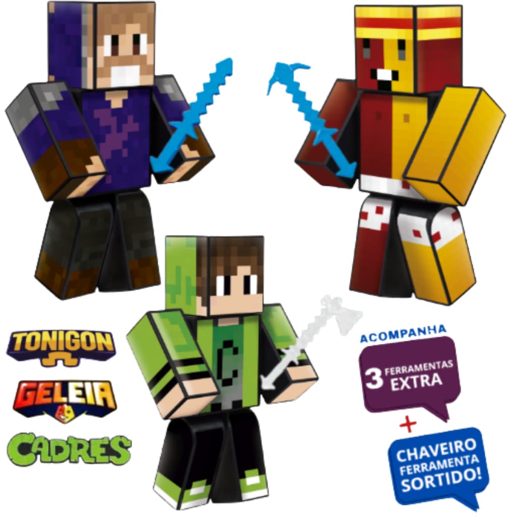 Boneco  Kit Tonigon + Cadres + Geleia 15cm + Ferramentas + Jogo memoria+ chaveiros mine / craft